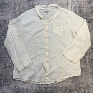 FLAX Top Womens Small White Linen Oversized Tunic Loop Collar Camp Coastal Beach